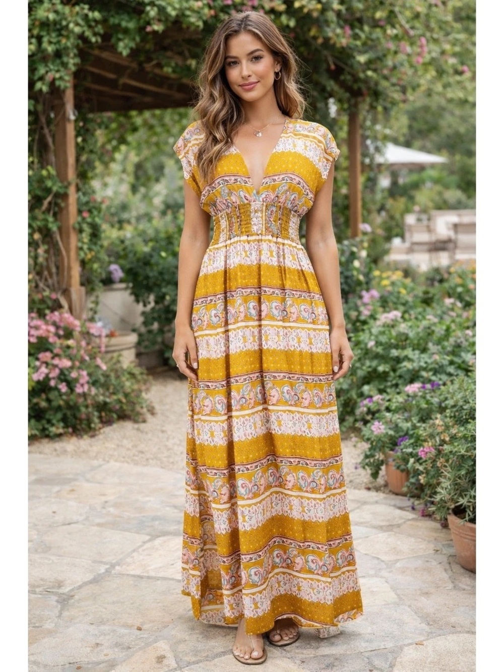 NATURAL LIFE Yellow Paisley Bohemian Maxi Dress